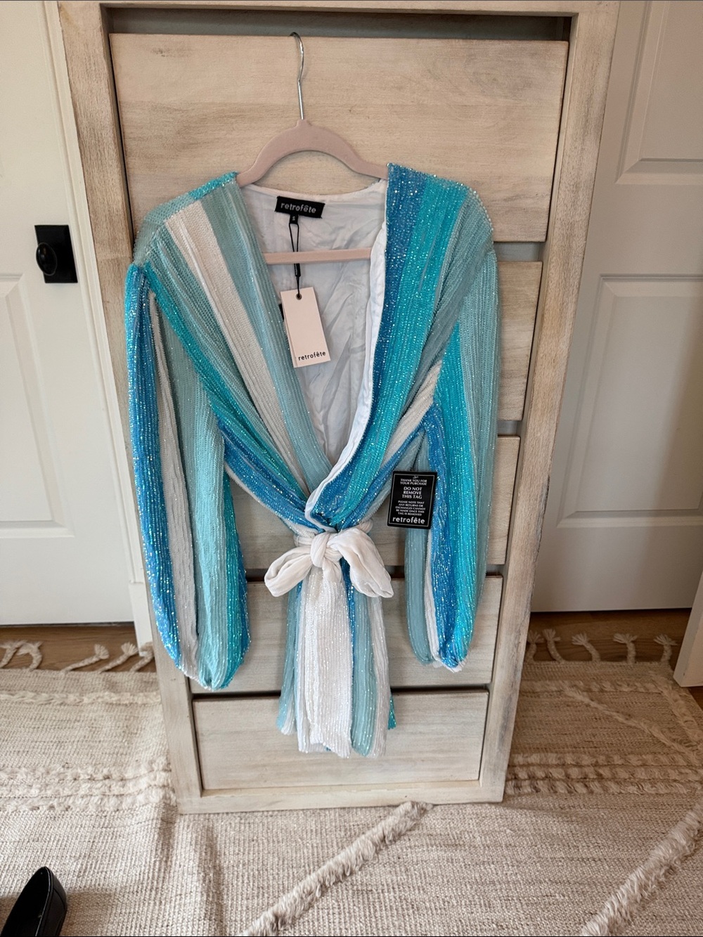 Retrofete Aqua Multi Striped Tie-Front Jacket
